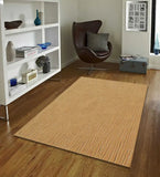 Minimalist modern rug in camel tone with embossed linear design