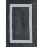 Charcoal grey bordered hand-tufted wool rug with ivory frame