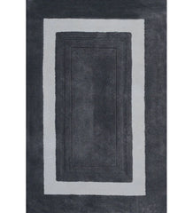 Charcoal grey bordered hand-tufted wool rug with ivory frame