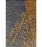Abstract charcoal gray and golden brown rug with flowing textured lines and accents