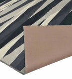Charcoal grey modern abstract handwoven rug with bold striped design and beige backing, Mannat Rugs