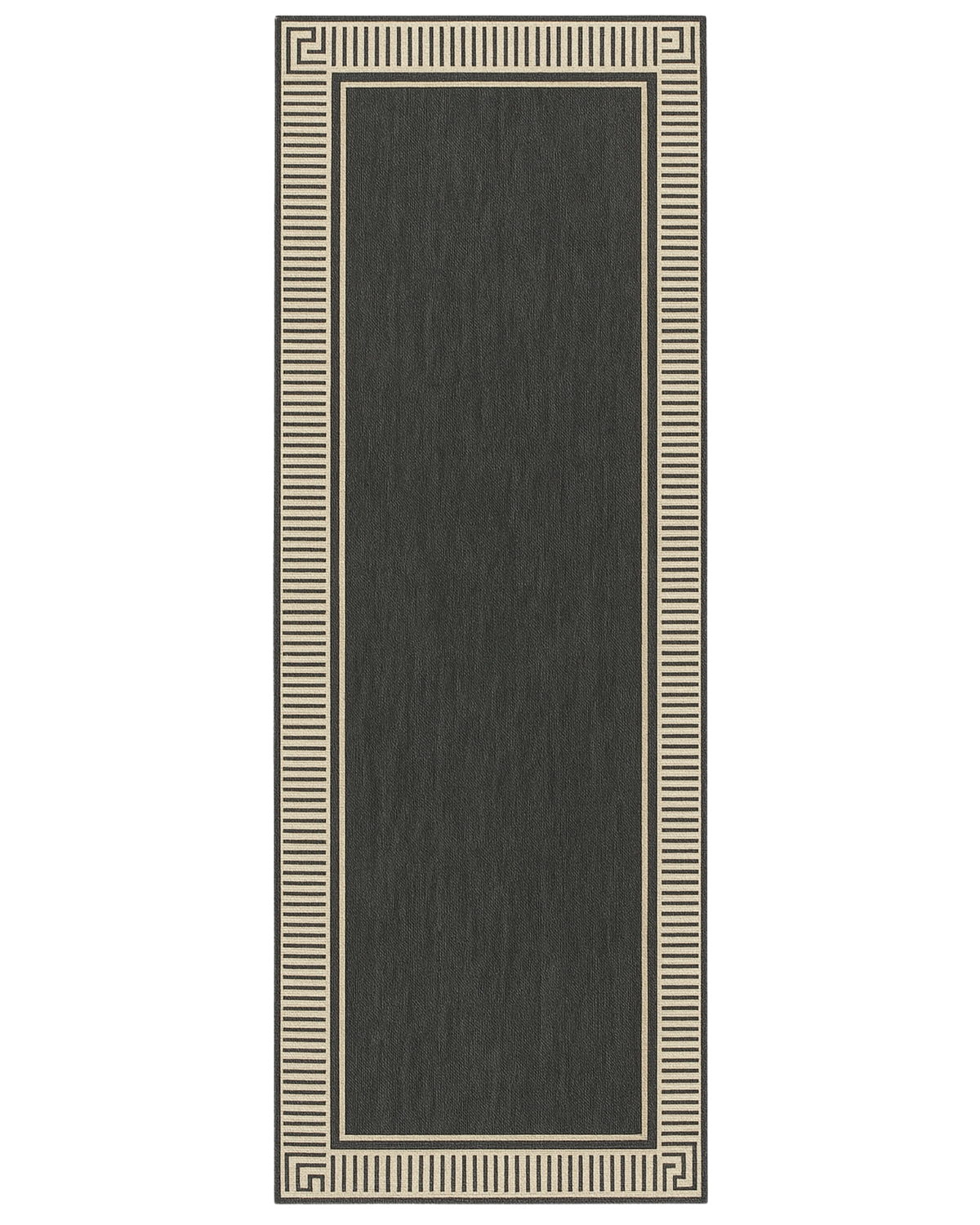 Charcoal linear border runner rug