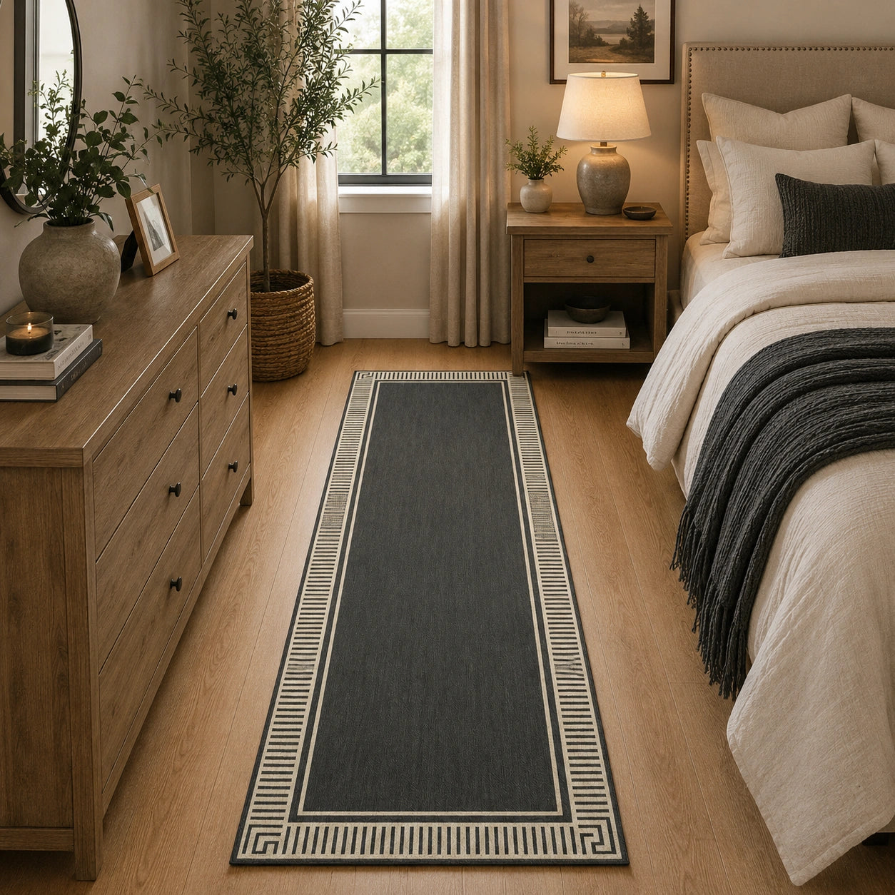 Charcoal linear runner rug