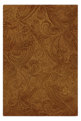 Chocolate brown baroque scroll rug with machine washable design.