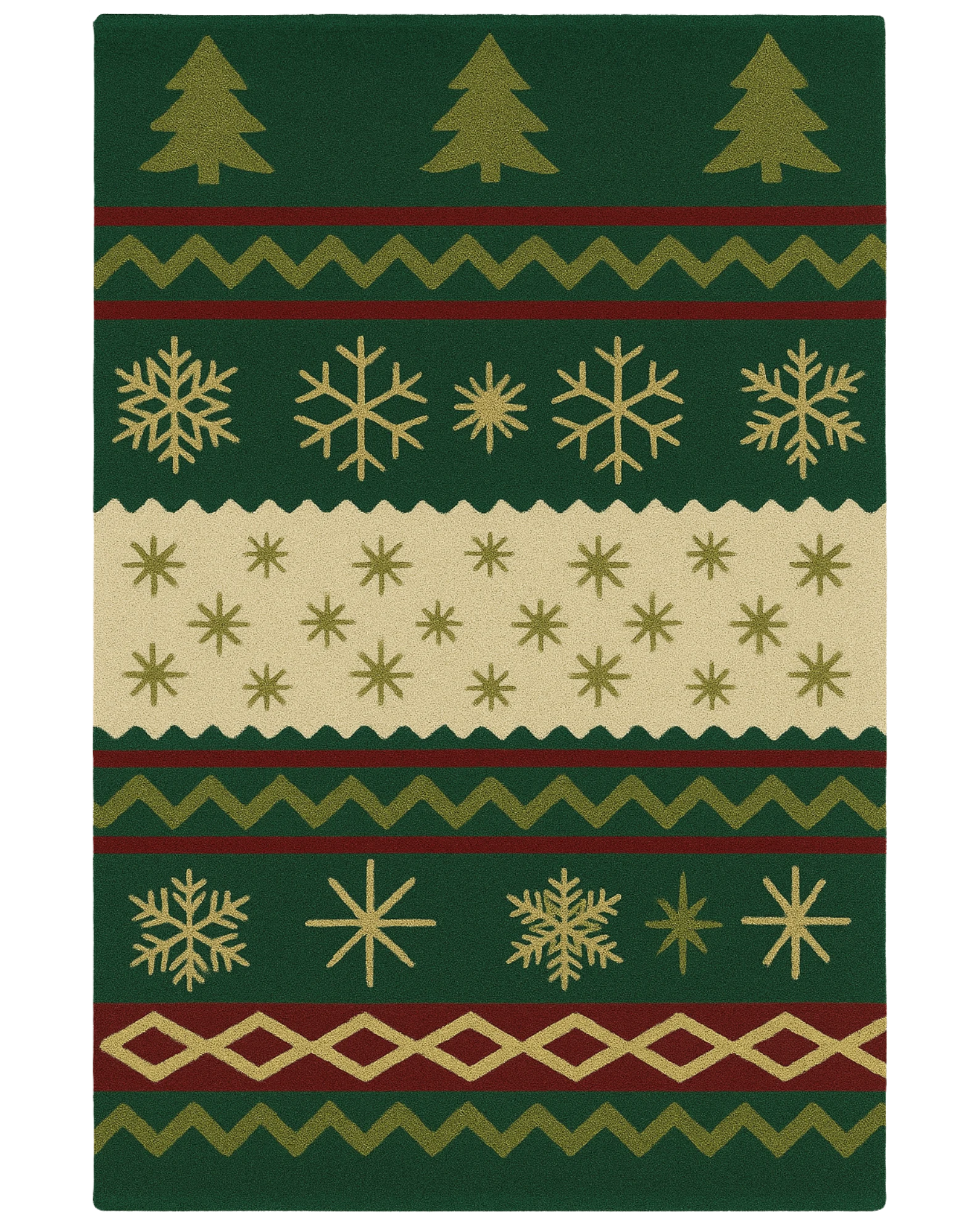 Festive Snowflake & Pine Hand-Tufted Wool Christmas Rug – Holiday Rug Décor.
