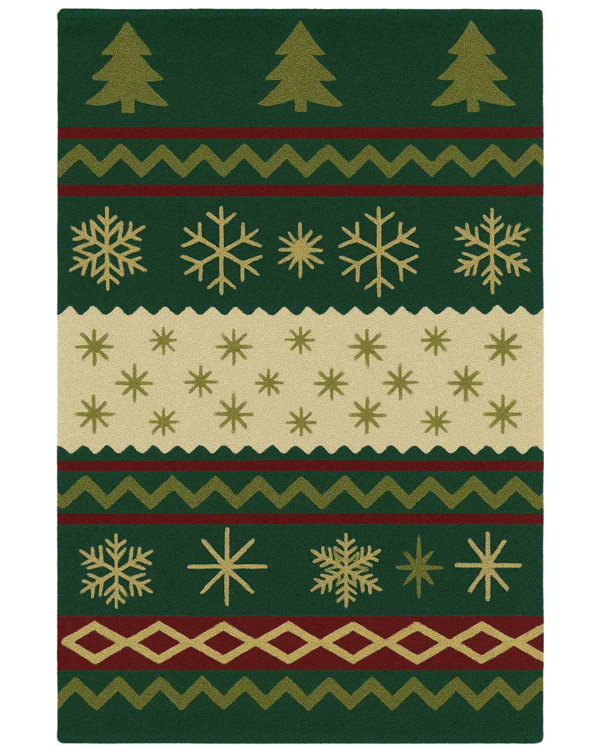 Festive Snowflake & Pine Hand-Tufted Wool Christmas Rug – Holiday Rug Décor.