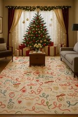 Machine washable Christmas rug featuring handwritten holiday messages