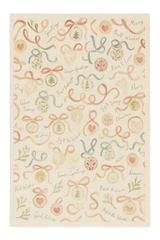 Holiday greetings Christmas rug with ribbons, ornaments, and festive wishes