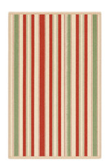 Christmas striped rug with red, green, and cream vertical holiday pattern