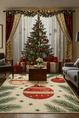 Machine washable Christmas rug in red, green, and cream holiday design
