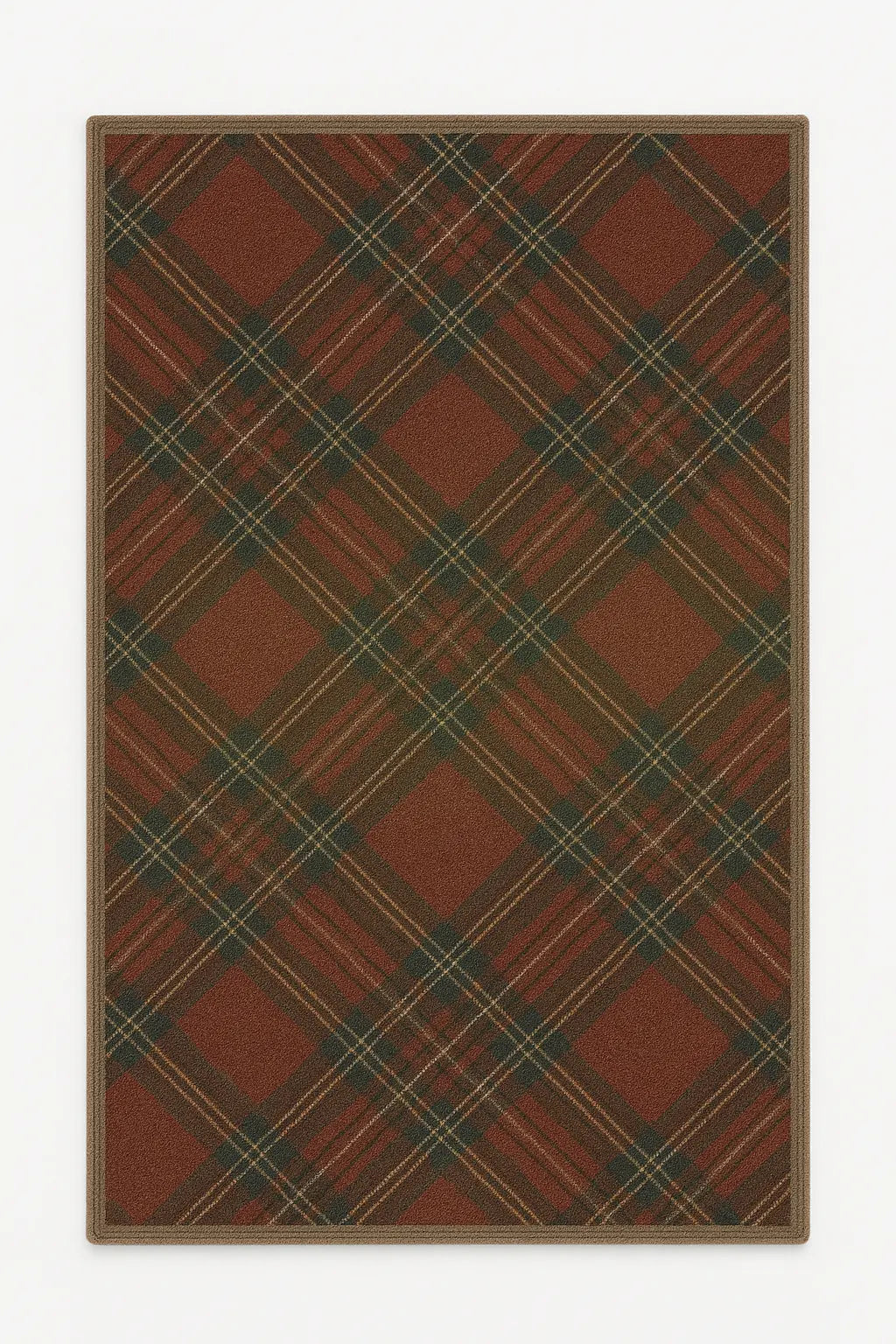 Christmas plaid machine washable rug with red and green tartan pattern