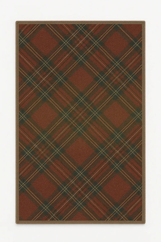 Christmas plaid machine washable rug with red and green tartan pattern
