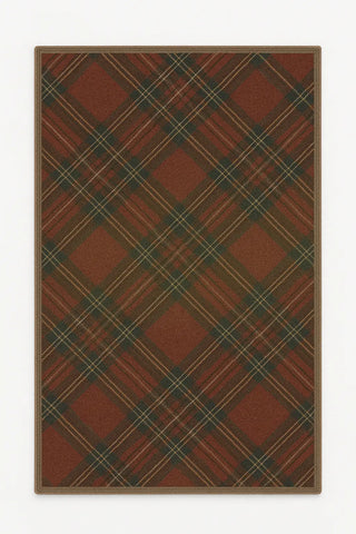 Christmas plaid machine washable rug with red and green tartan pattern
