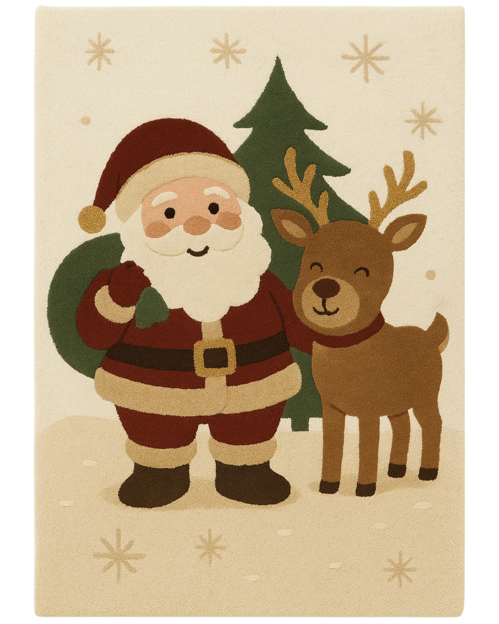 Santa & Reindeer Hand-Tufted Wool Christmas Rug – Holiday Rug Décor.