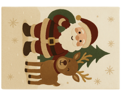 Festive wool rug featuring Santa Claus and reindeer – holiday room accent.