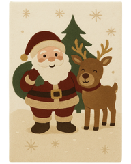 Santa & Reindeer Hand-Tufted Wool Christmas Rug – Holiday Rug Décor.