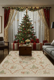 Holiday area rug with repeating Christmas tree and gift pattern
