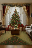 Holiday machine washable rug with Christmas tree and elegant red and gold décor