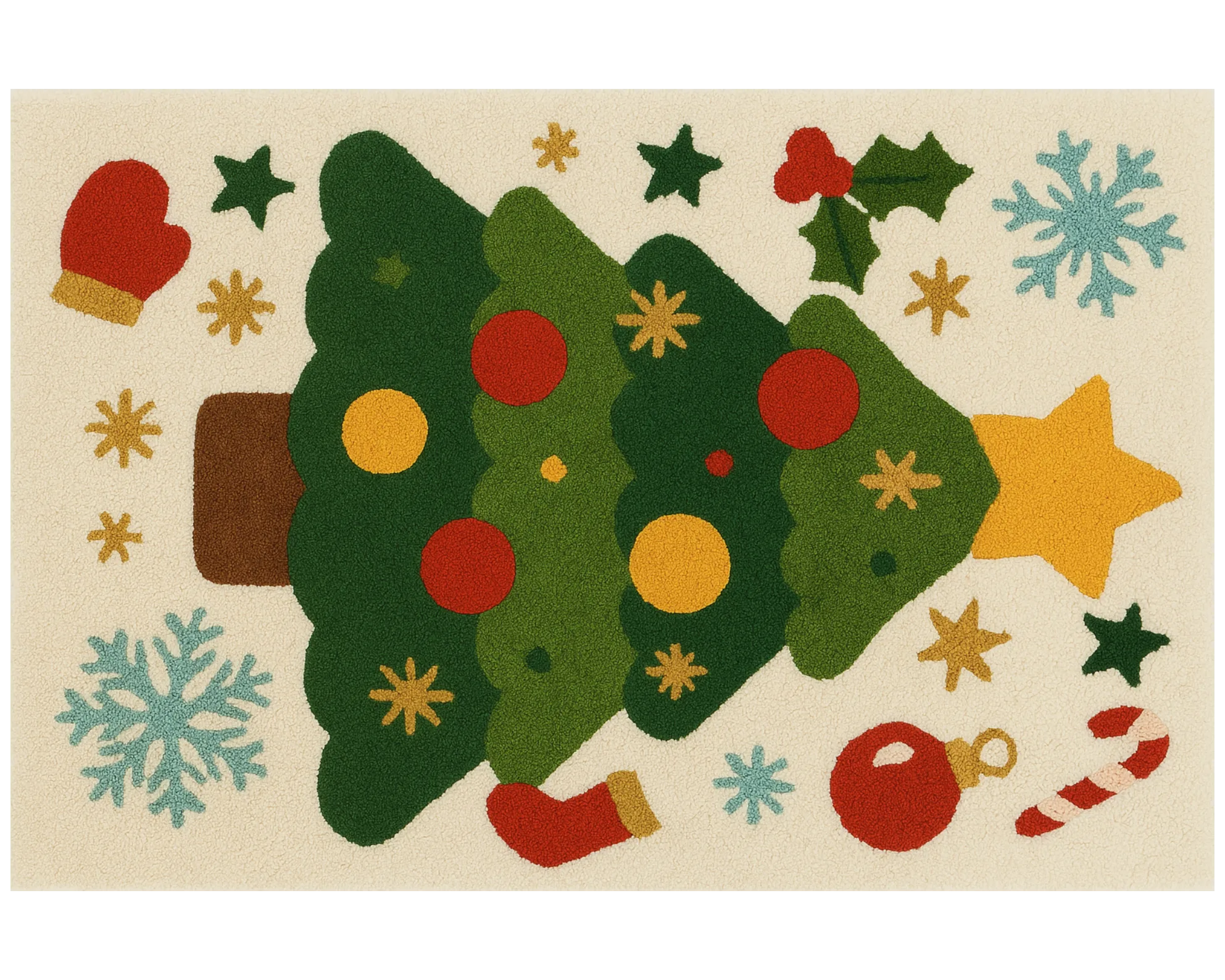 Soft holiday wool area rug with seasonal Christmas design for cozy home styling