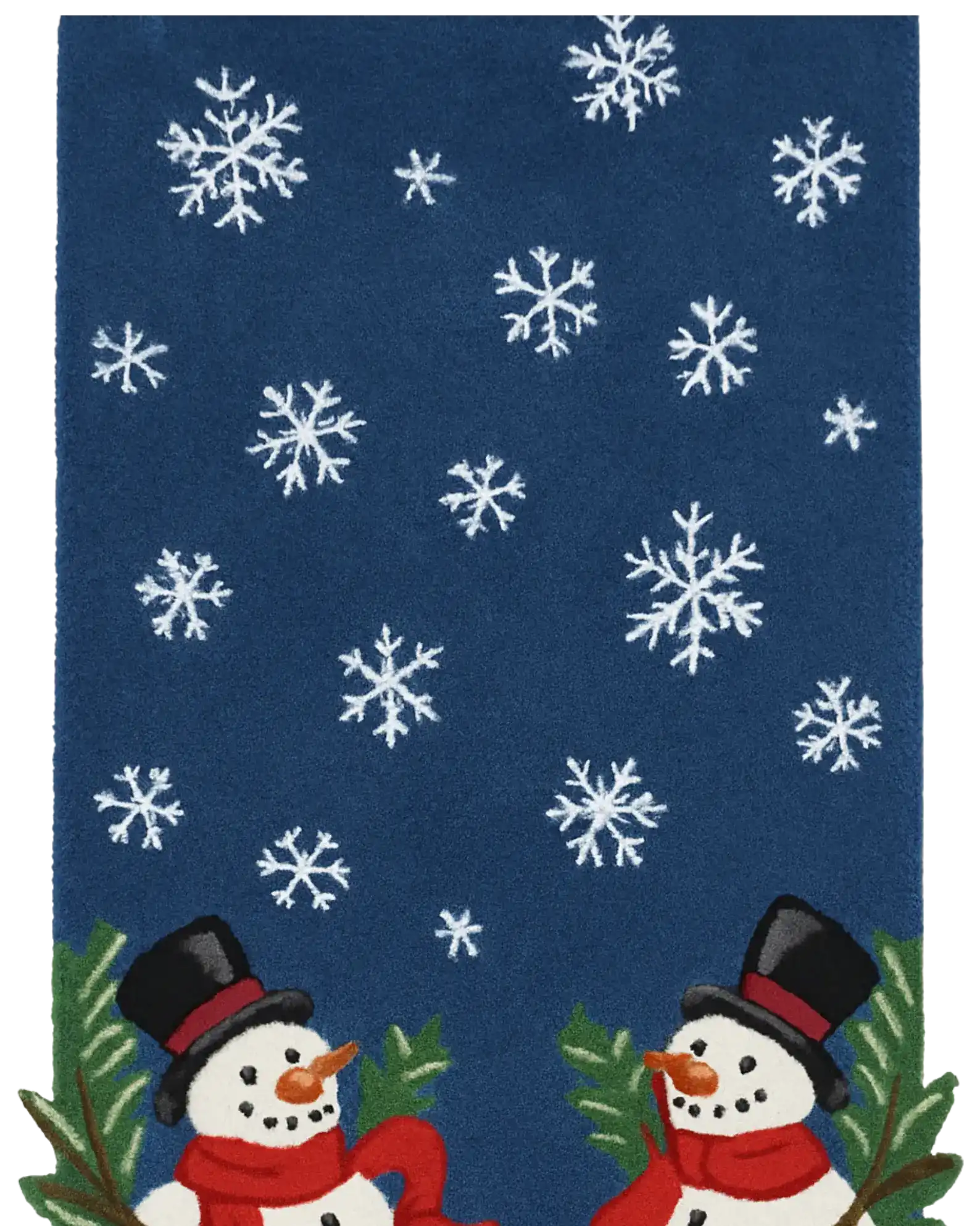 Premium wool Christmas runner rug with detailed snowflake motifs.