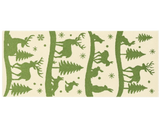Wool holiday runner rug featuring reindeer, rabbits, and evergreen trees.