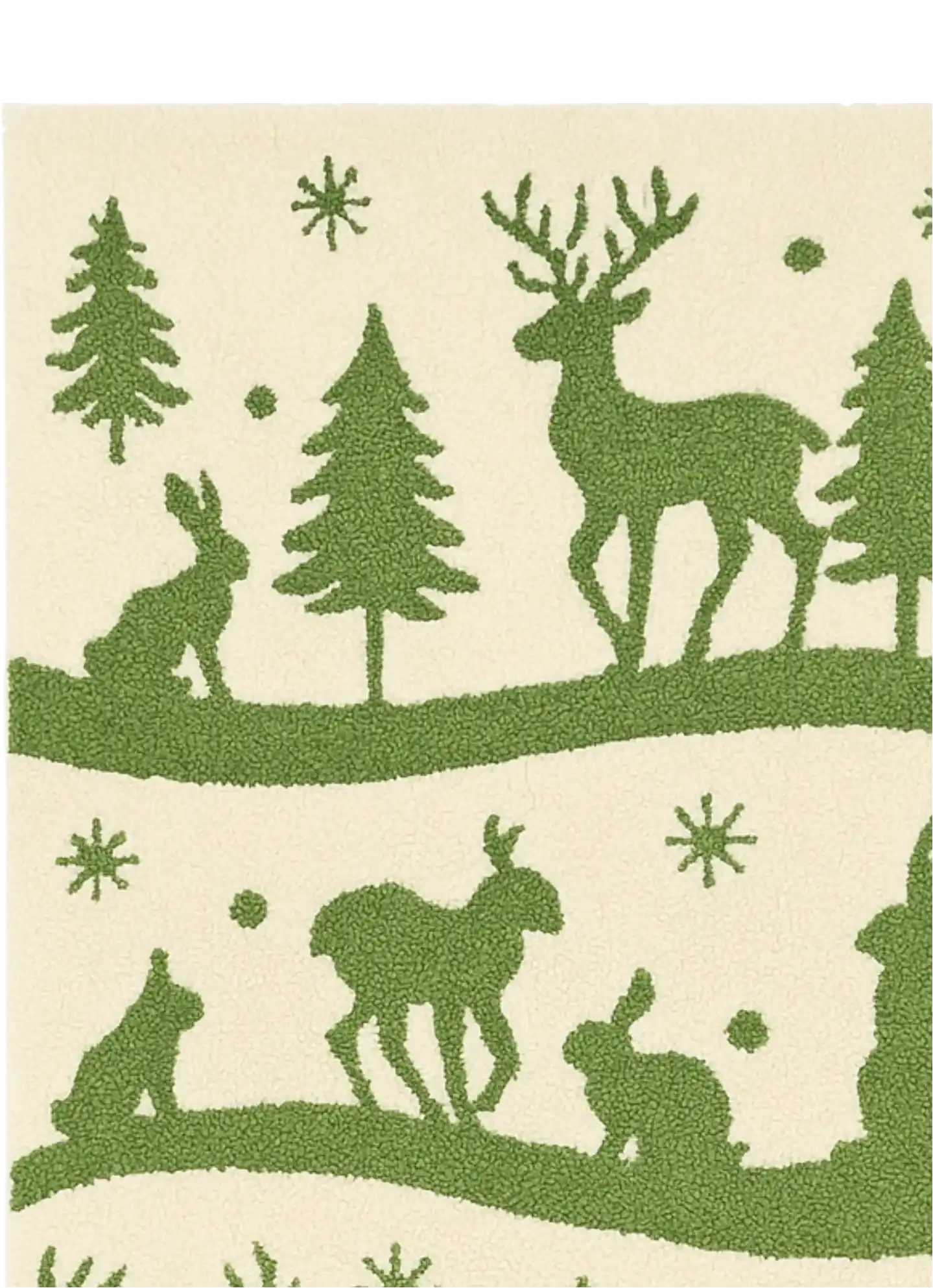 Premium wool Christmas runner rug with carved reindeer silhouettes.