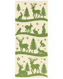 Hand-tufted Christmas rug runner with green reindeer and woodland motifs.