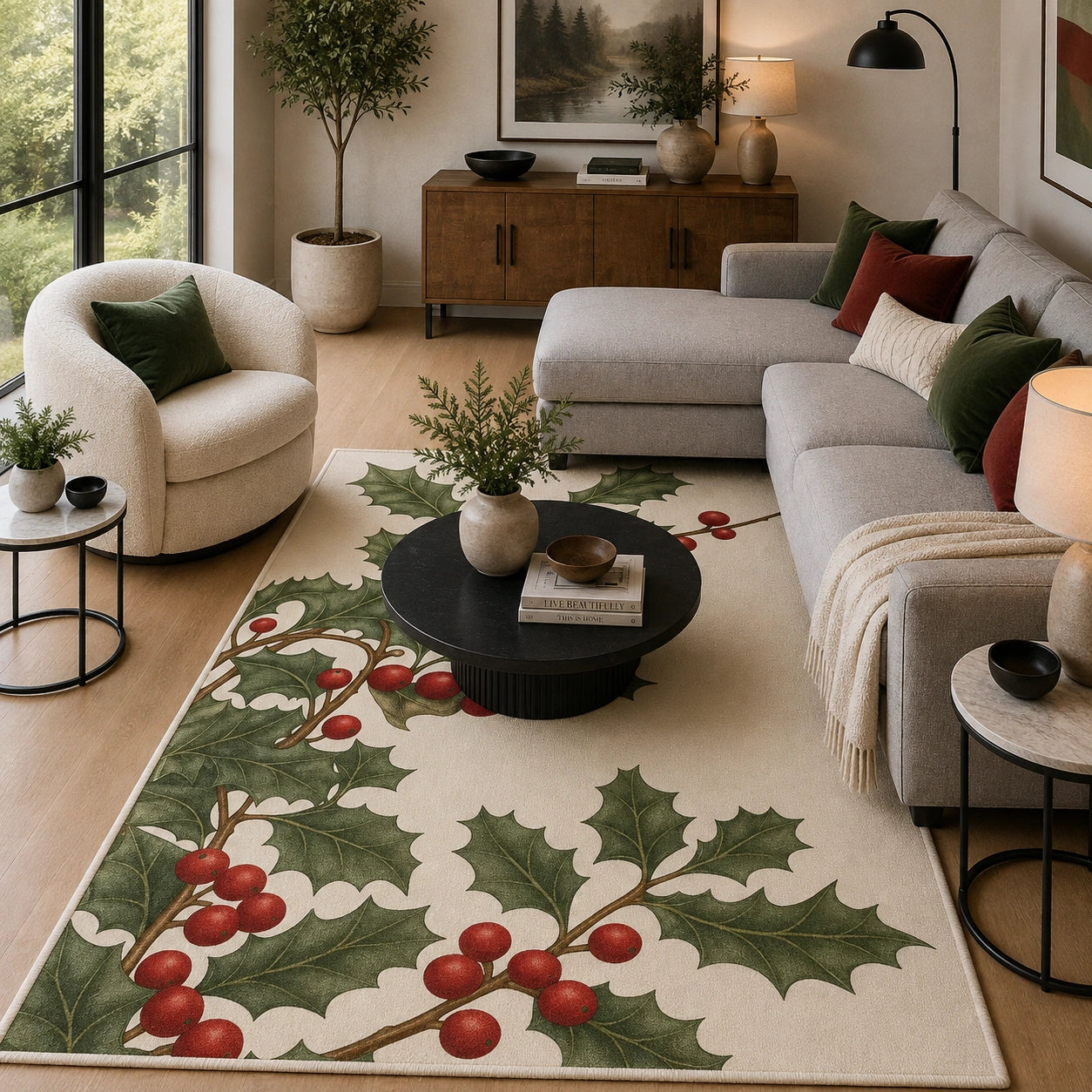 Christmas holly berry rug