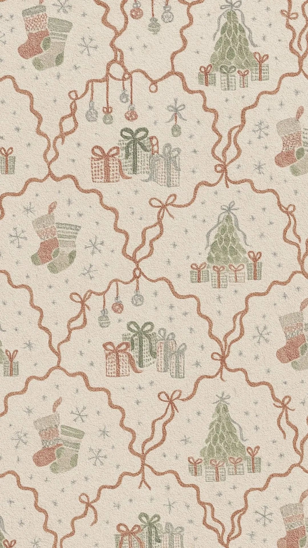 Christmas washable rug with red ribbon borders and festive holiday motifs