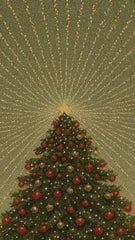 Christmas washable rug with star-topped tree and shimmering festive background