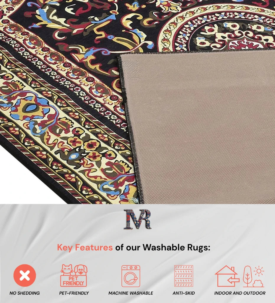Rich burgundy traditional rug perfect for high-traffic areas.