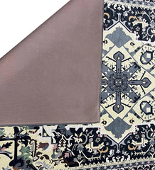 Elegant medallion rug in soft neutral tones.