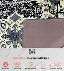 Classic medallion washable rug for living room decor.