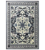 Classic medallion patterned handwoven luxury rug in black, white, and muted tones by Mannat Rugs