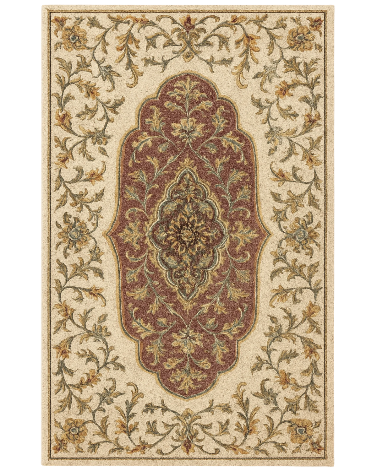 Classic Red & Beige Hand-Tufted Wool Medallion Rug – Traditional Floral Design.