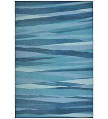 Coastal blue modern abstract rug with ocean-inspired design.