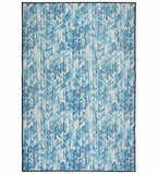 Coastal chevron watercolor style blue and white luxury handwoven rug from Mannat Rugs