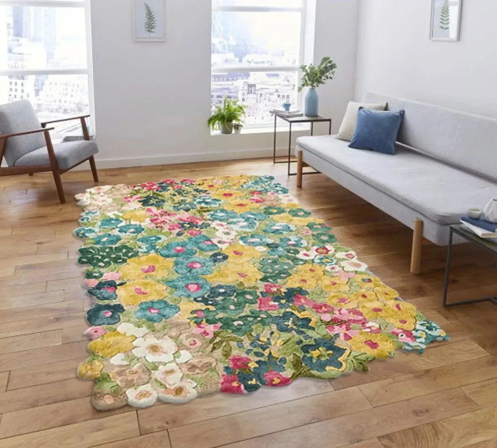 Colorful floral maximalist bloom hand tufted rug