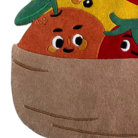 Playful Multicolor Fruit Design Wool Rug with Cartoon Faces