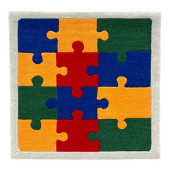 Colorful puzzle hand tufted rug with interlocking pieces multicolor