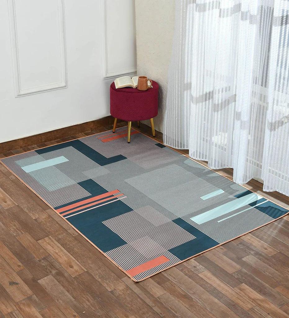 Modern area rug with bold Bauhaus-inspired shapes.