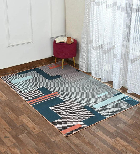 Modern area rug with bold Bauhaus-inspired shapes.