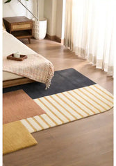 Contemporary colorblock rug with geometric modern design.