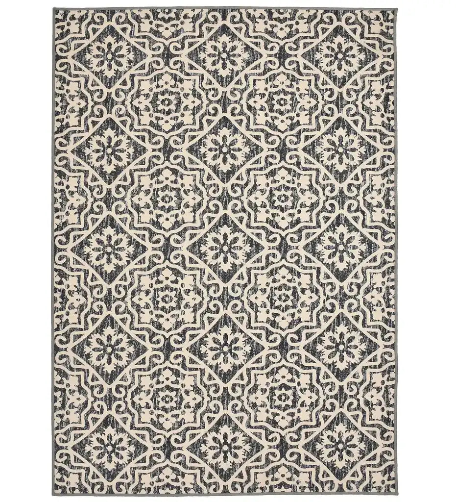 Cream Pattern Rug Sample Cream Geometric Floral Patterned Rug - Machine Washable – Mannat Rugs