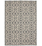 Cream and black geometric floral patterned luxury area rug with intricate handwoven design
