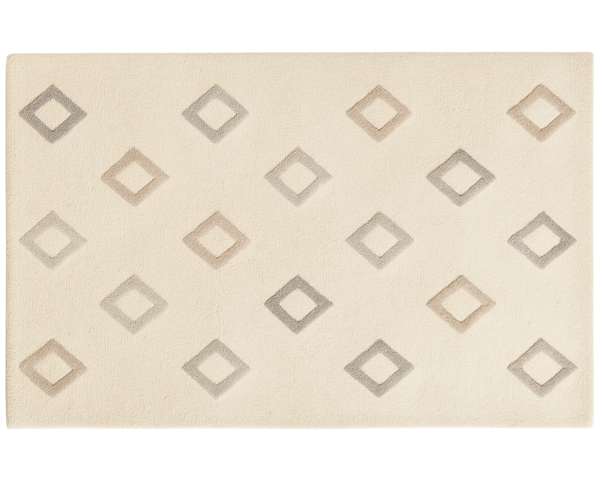 Modern cream geometric diamond rug for living room interiors.
