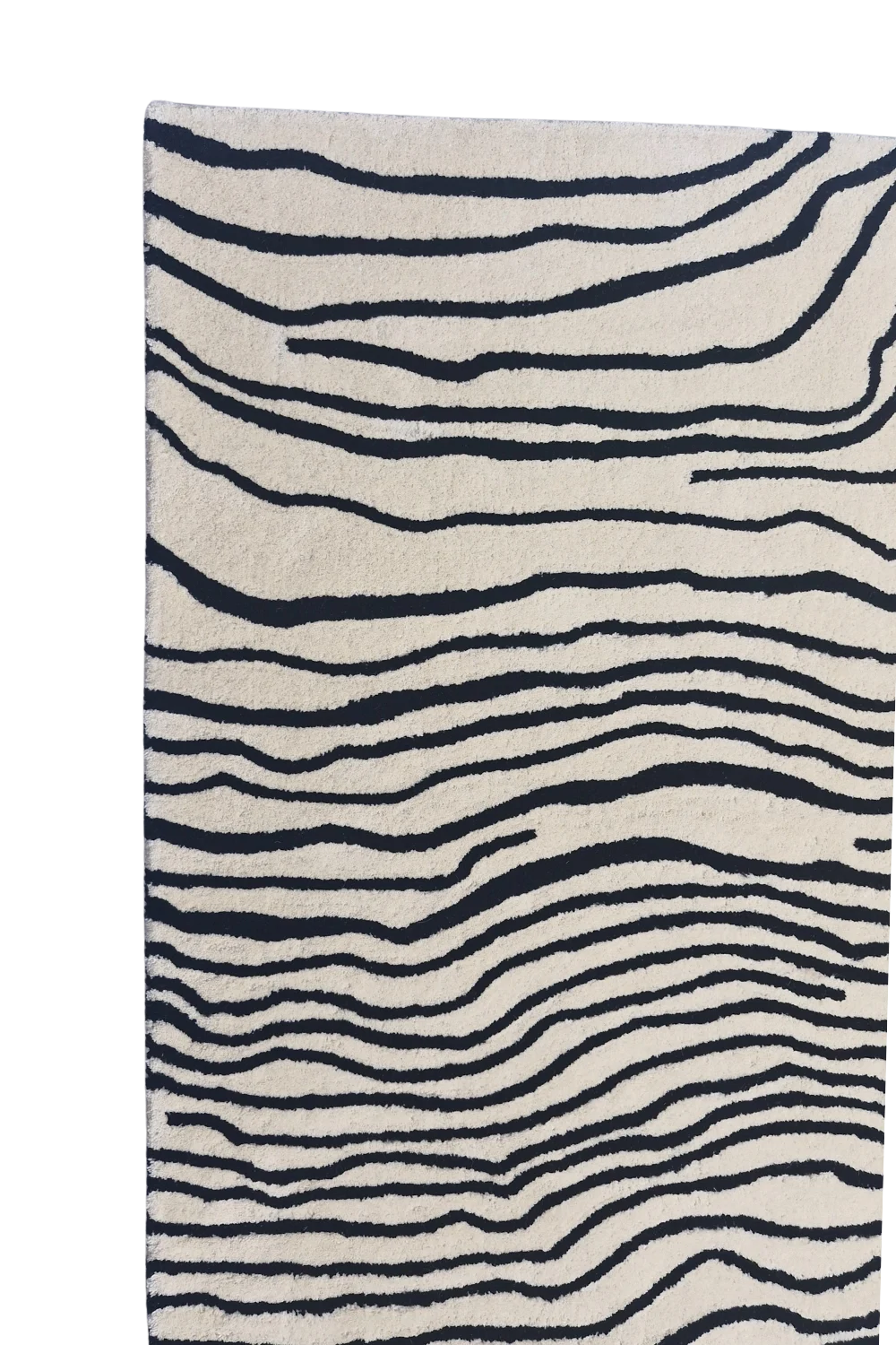Contemporary abstract area rug with black line art on cream background.