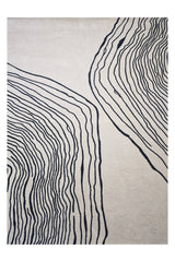 Cream and black abstract hand-tufted rug with organic line design.