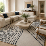 Cream & Black Modern Abstract Area Rug - Hand Tufted