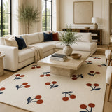 Cream & Red Fruit-Inspired Modern Cherry Area Rug - Hand Tufted